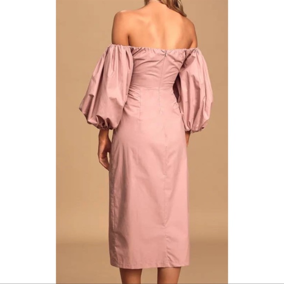NEW Lulus Feel the Love Mauve Off the Shoulder Puff Sleeve Midi Dress S - Picture 2 of 12